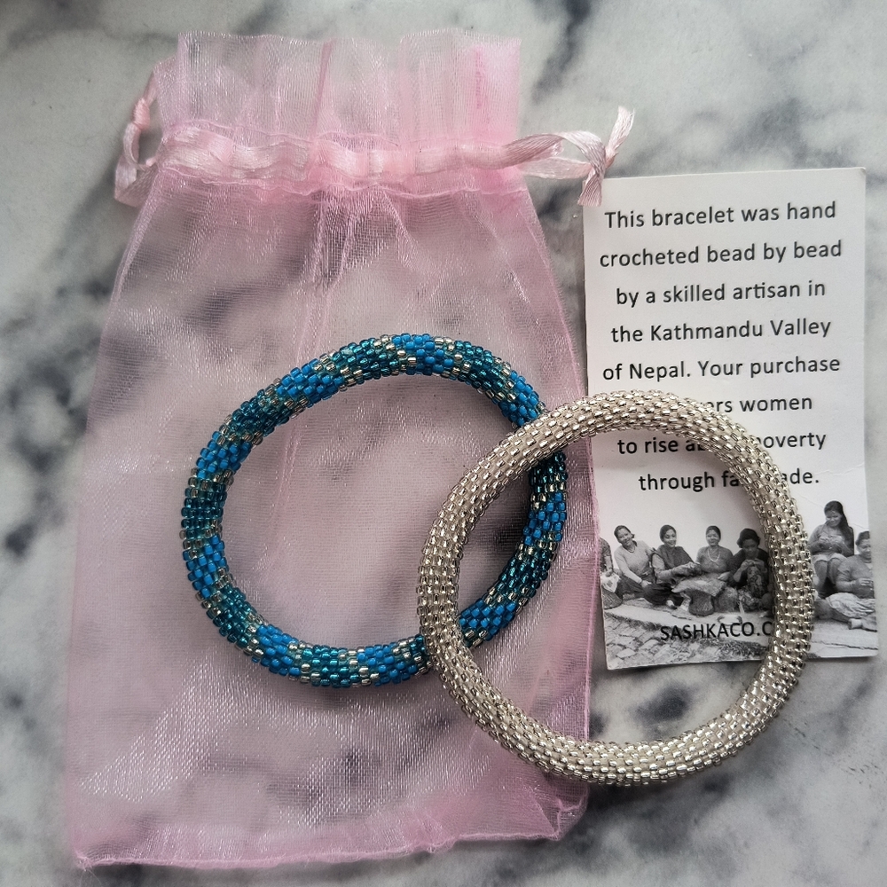 Handcrafted Blue and Silver Beaded Bracelets